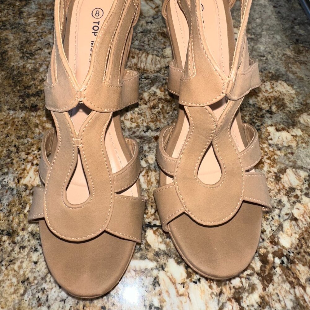 TOP Moda Women's Beige Open Toe Strap Wedge Heel Platform Sandal Shoes Size 8